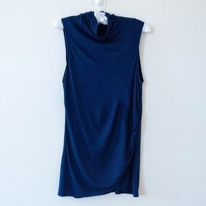Tahari Blue Mock-Neck Sleeveless Top Size Large